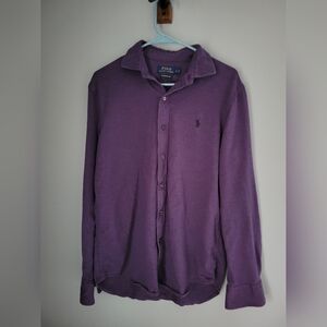 Polo Ralph Lauren Knit Dress Shirt Size L Button Down Purple Long Sleeve